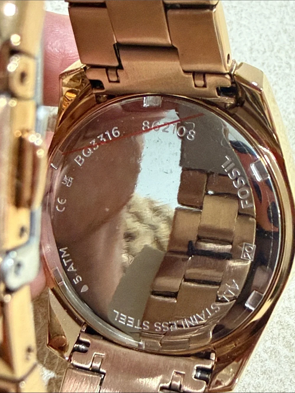 Fossil Rose Gold Tone Crystal Bezel Bracelet Watch